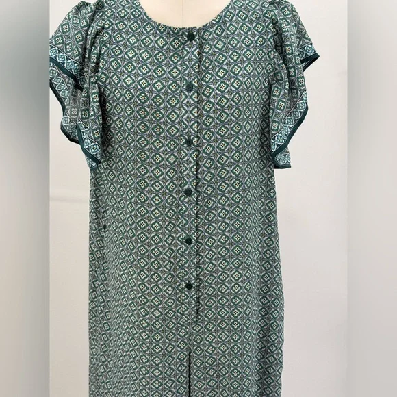 Max Studio Teal Geometric Print Flutter Sleeve Boho Wide Leg Jumpsuit Size XL - Picture 5 of 14